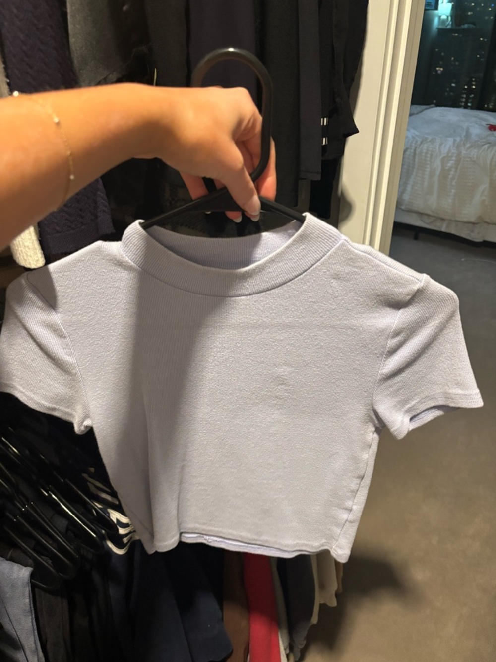 Me to We Lavender Ribbed Short Sleeve Crop Top